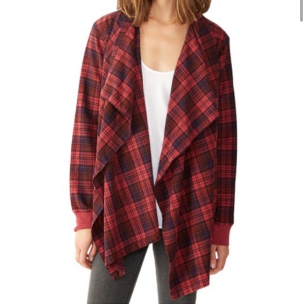 ALTERNATIVE APPAREL Plaid Flannel Drape-Front Cardigan Small